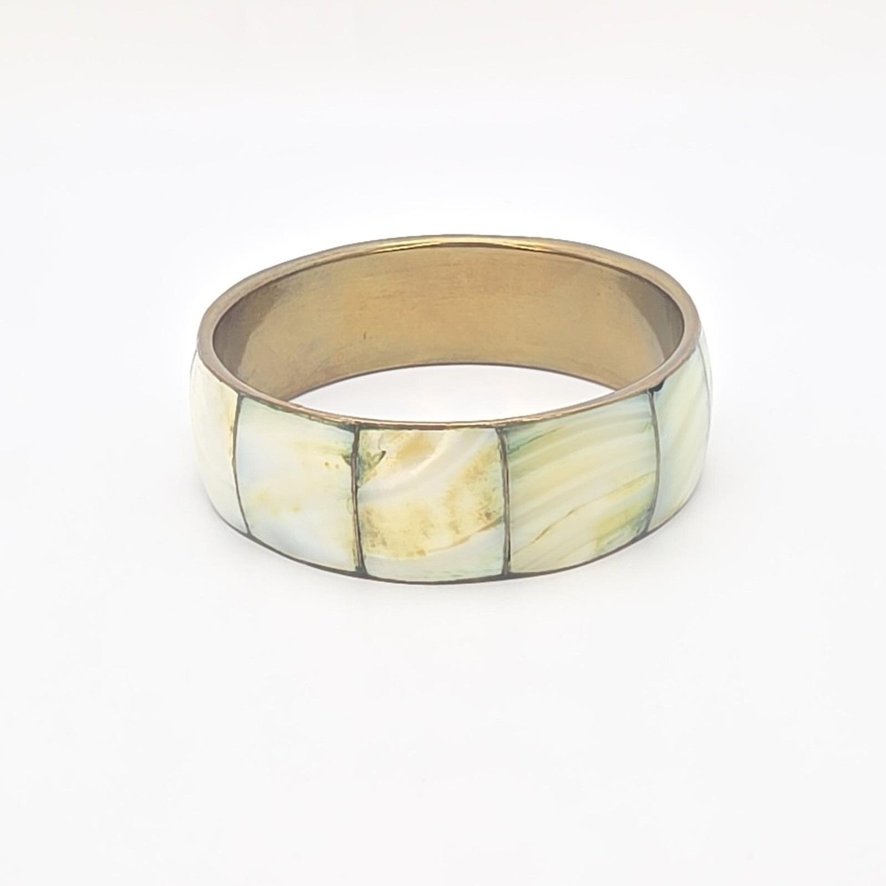 Vintage Mother Of Pearl Inlay Bracelet Wide Brass Bangle 8.5" FREE‎ $HIPPING!! - Picture 13 of 16